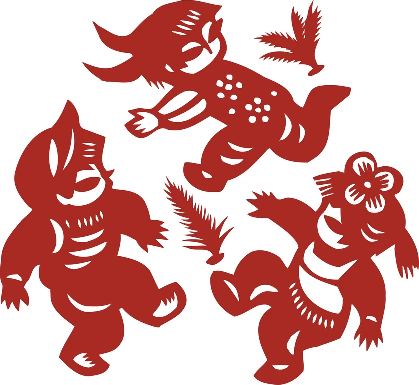 中国风中式传统喜庆民俗人物动物窗花剪纸插画边框AI矢量PNG素材【2702】